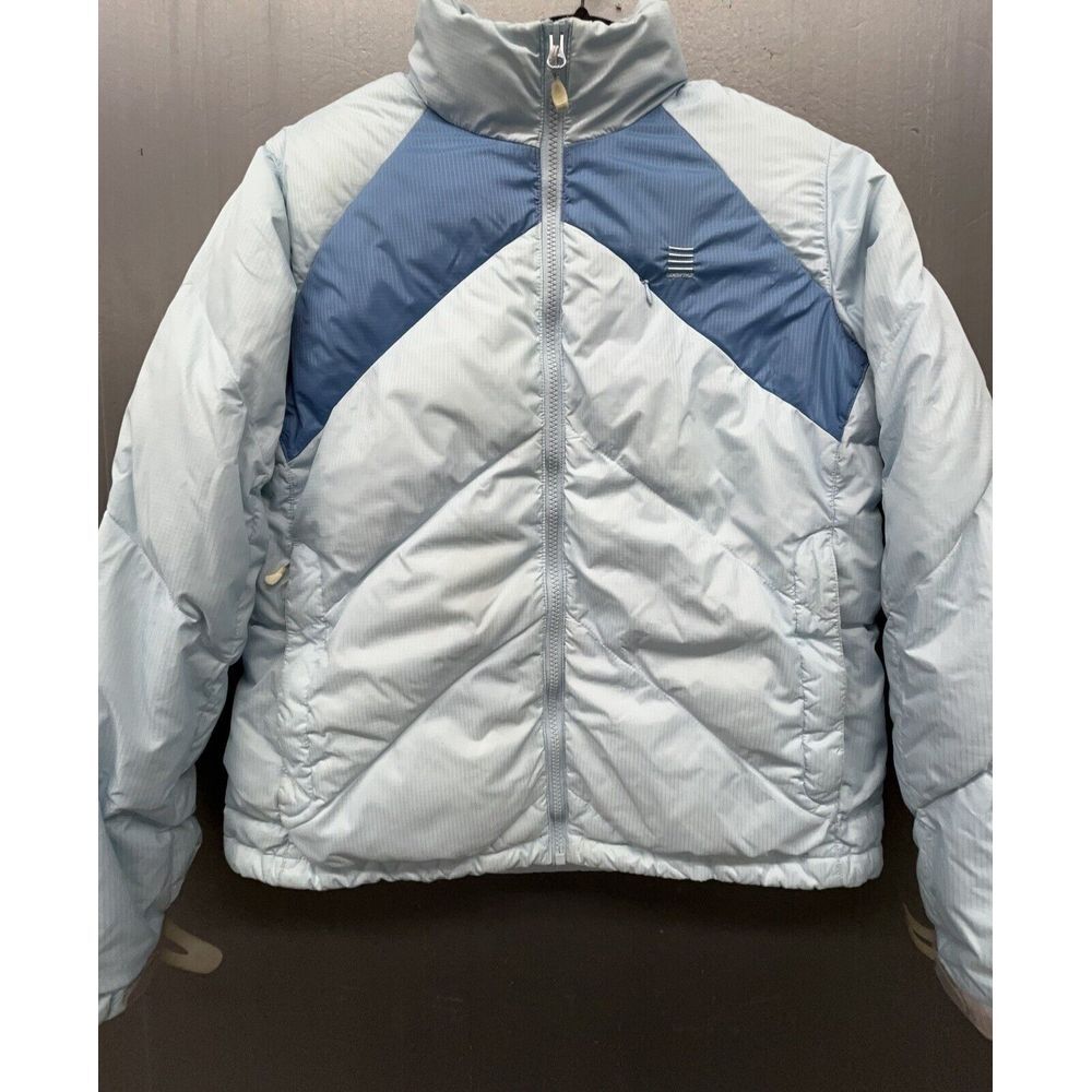 Lands End Down Puffer Jacket Women S Blue Zip Pockets Vent Winter Snow Ski Coat